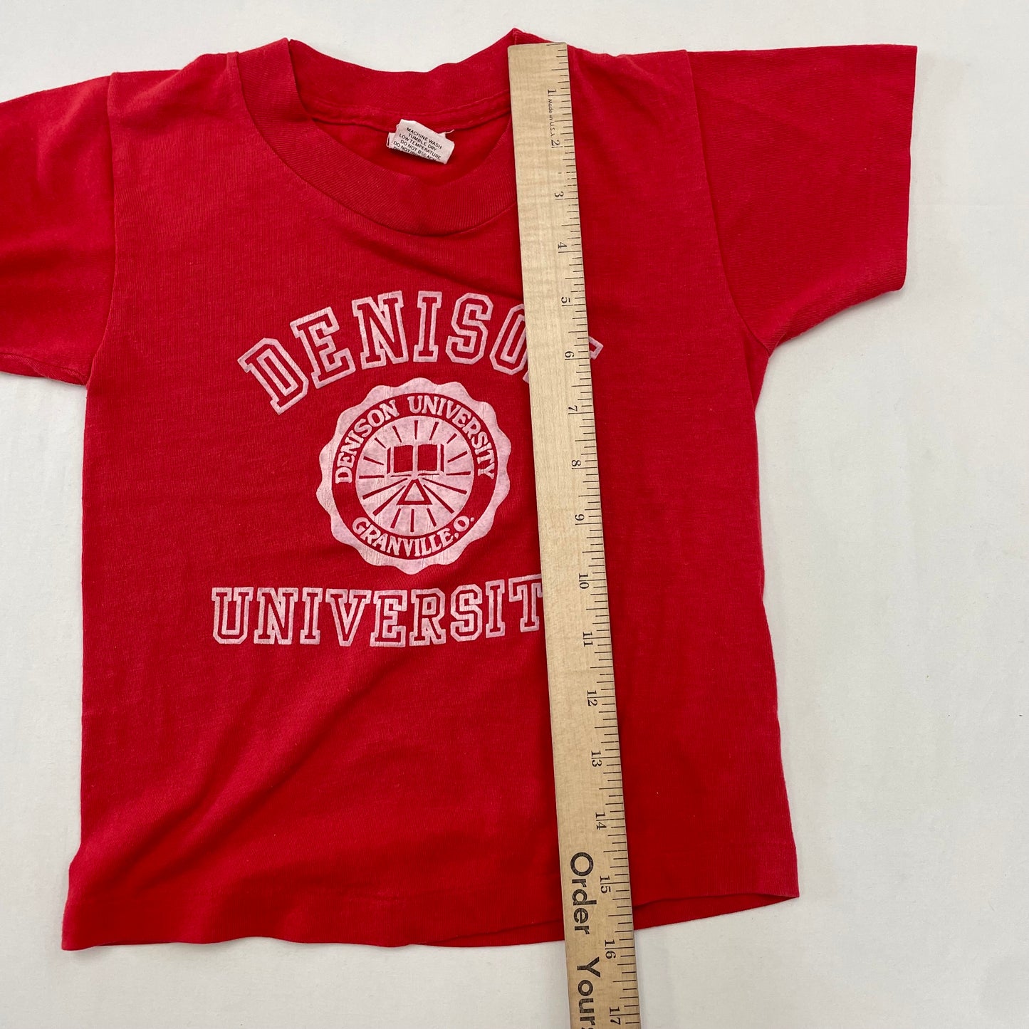 70s/80s Kids Toddler Vintage Denison University Flock Print Tshirt / 4y 5y / Plyester Cotton / Made in USA