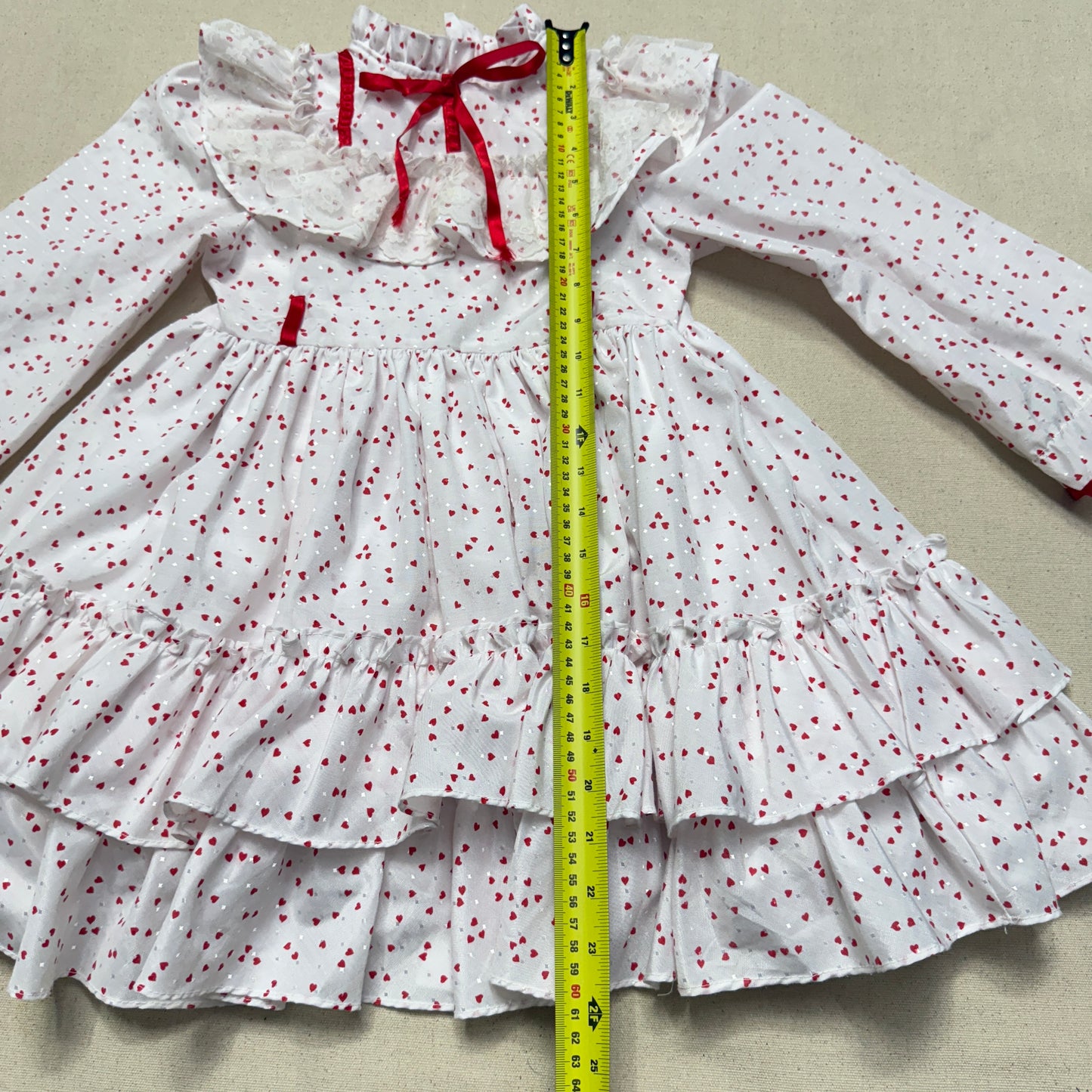 80s 90s Kids Toddler Vintage Martha's Miniatures Heart AOP Lace Raffle Volume dress / 5y 6y 7y