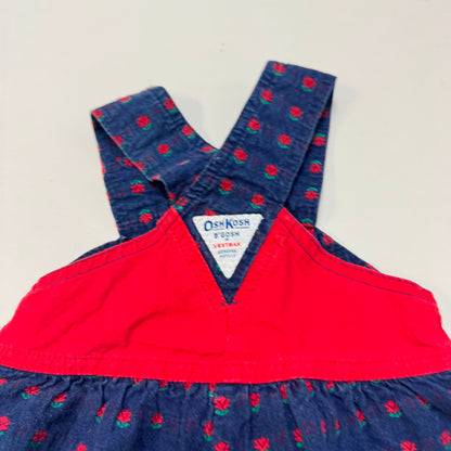 90s Kids Toddler Infant Vintage Baby B’Gosh Oshkosh Criss Cross  Dark Denim Red Flower Print AOP Romper //2T / Made in USA