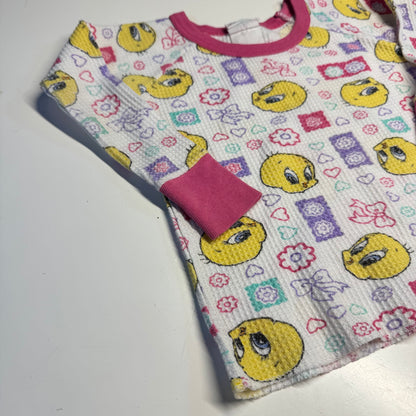 90s Kids Toddler Vintage Looney Tunes Tweety Bird Waffle Long Sleeve Pullover Shirt AOP 18m 2Y 3Y