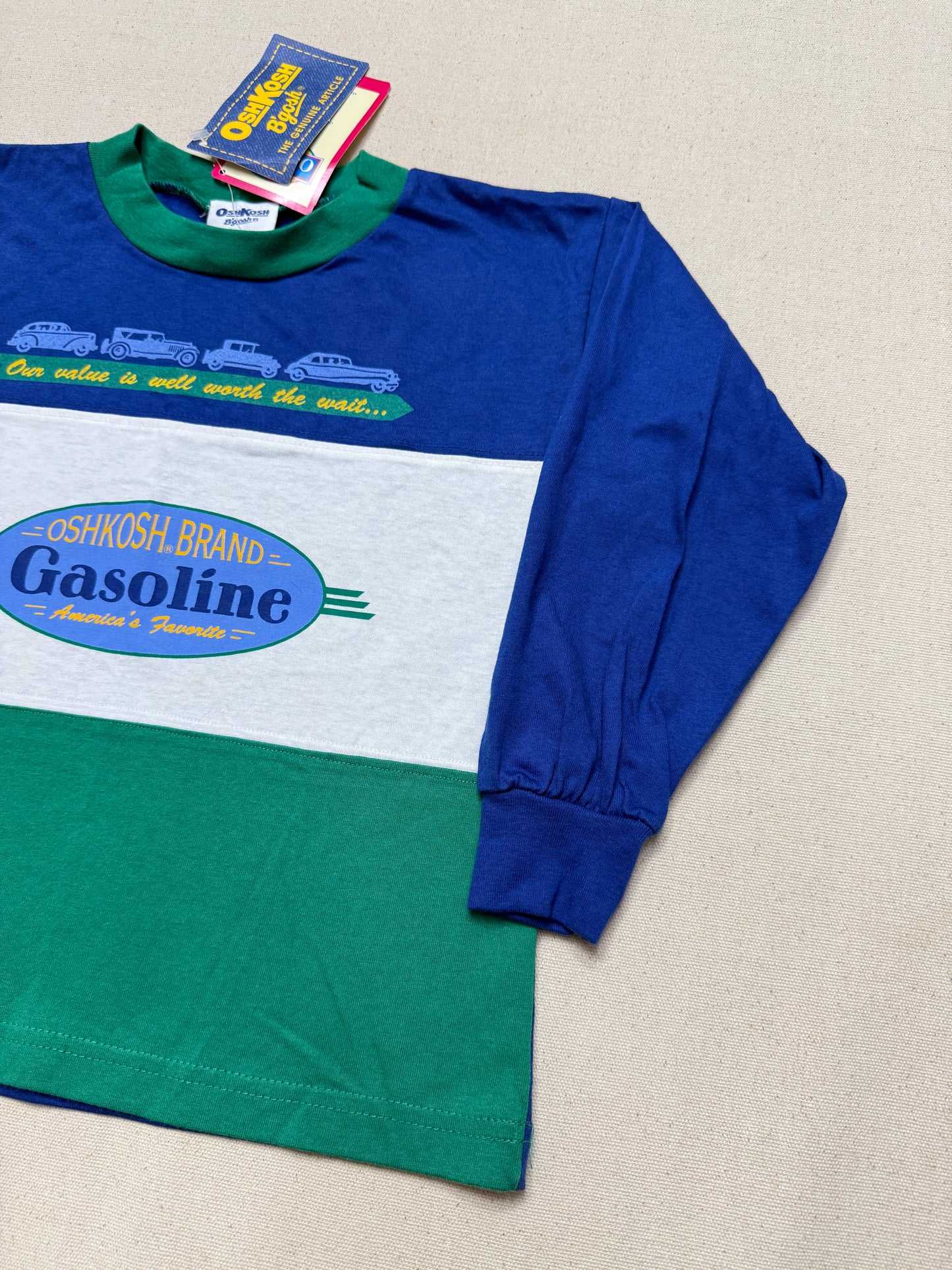 90s Kids Toddler Vintage Deadstock NWT Oshkosh Bgosh Car Design Thick Stripe Longsleeve Tshirt / 4T 5T / Made in USA