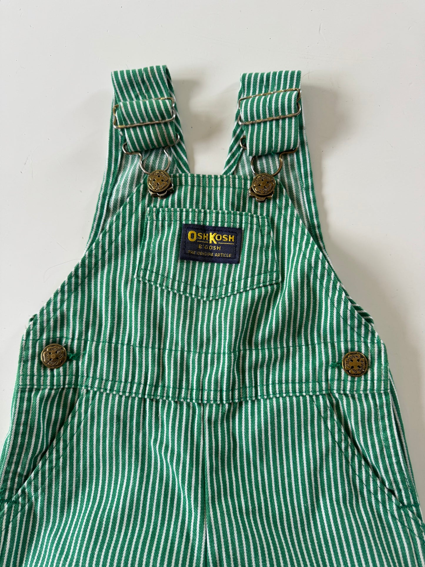 90s Kids Toddler Infant Vintage Baby B’Gosh Oshkosh Green White Stripe Overall //12m / Made in USA
