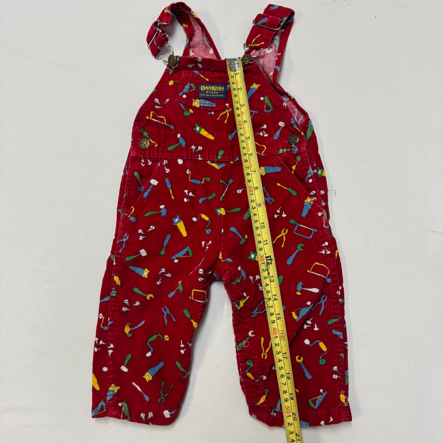 90s Kids Toddler Infant Vintage Baby B’Gosh Oshkosh Red Corduroy Tools Prints AOP //24m / Made in USA