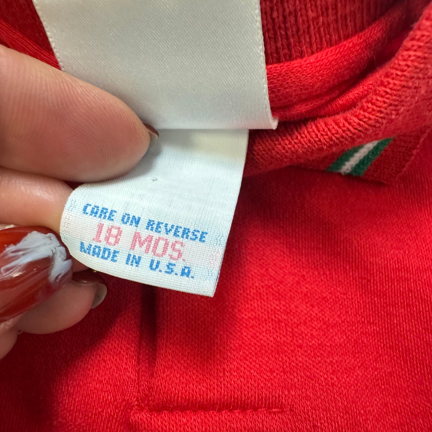 90s Kids Toddler Infant Vintage Baby B’Gosh Oshkosh Red Long Sleeve Holiday Print Sleeves //18m / Made in USA