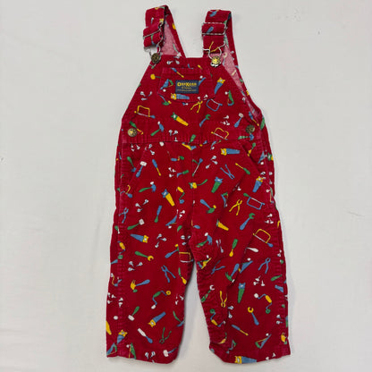 90s Kids Toddler Infant Vintage Baby B’Gosh Oshkosh Red Corduroy Tools Prints AOP //24m / Made in USA