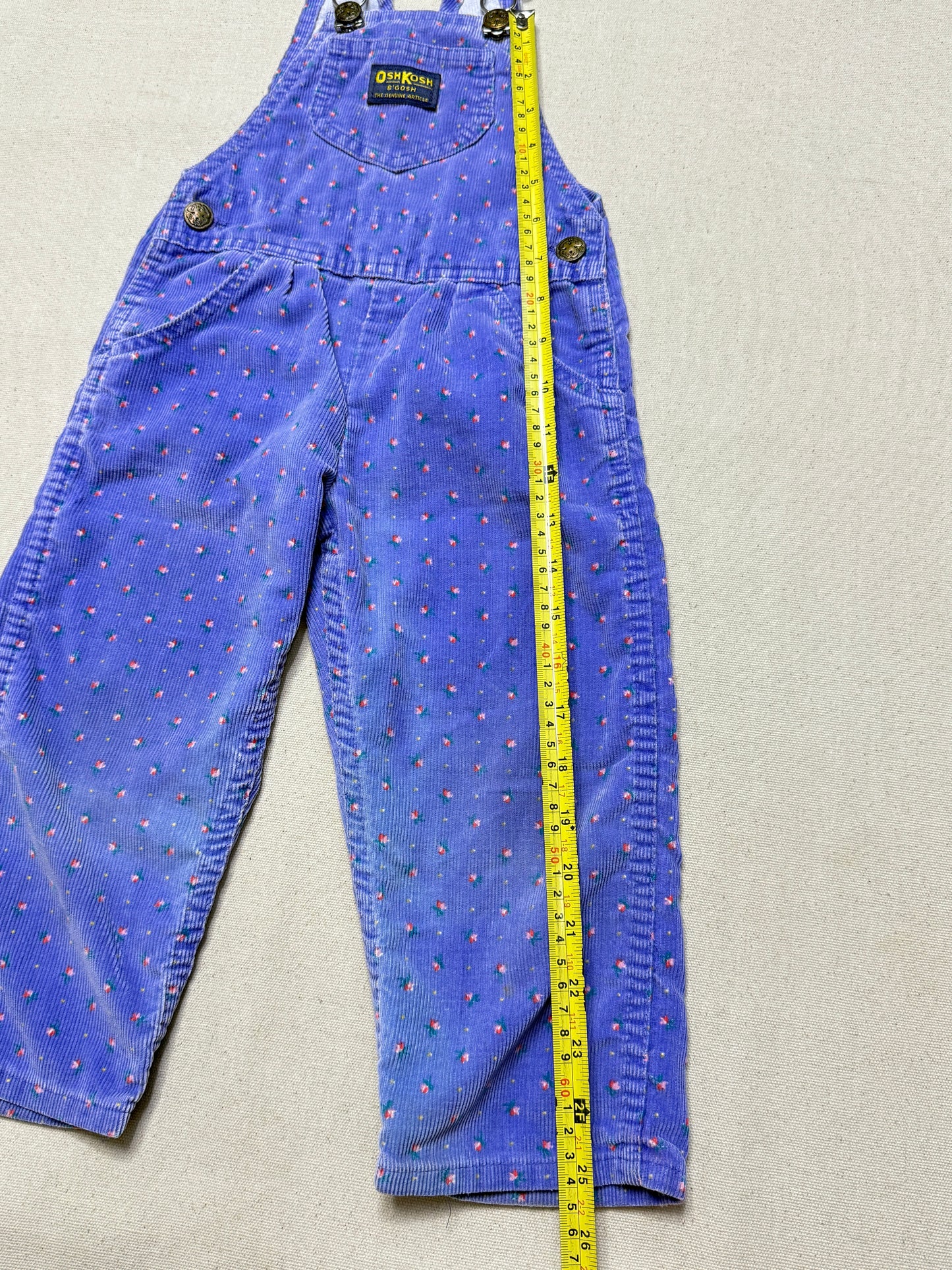 90s Kids Toddler Vintage Oshkosh Bgosh Flower AOP Light Purple Corduroy Overall / 2T 3T / Made in USA