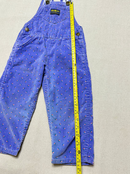 90s Kids Toddler Vintage Oshkosh Bgosh Flower AOP Light Purple Corduroy Overall / 2T 3T / Made in USA