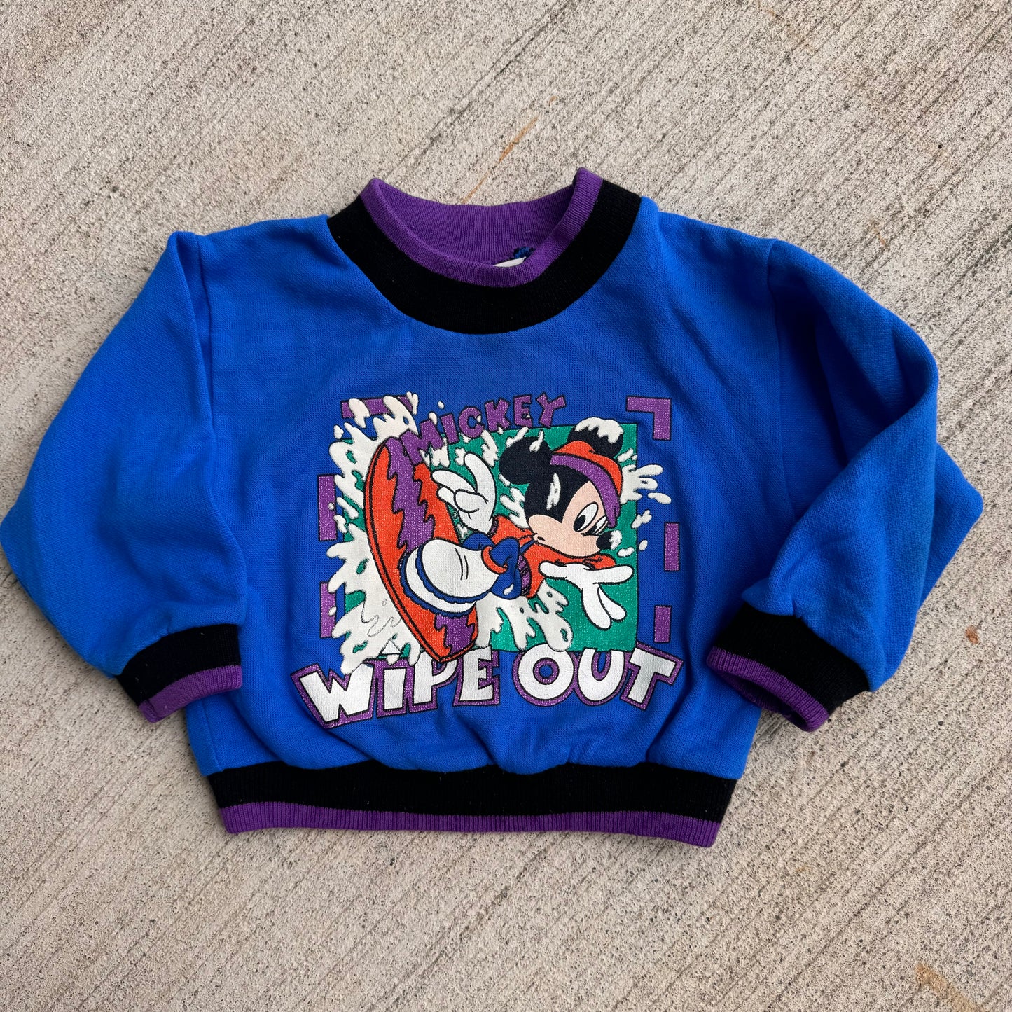 Baby Vintage Disney Mickey Mouse Blue Sweatshirt Wipe Out 12m 1Y 18m Made in USA