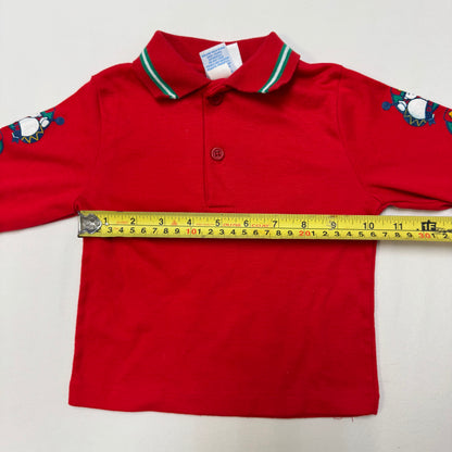 90s Kids Toddler Infant Vintage Baby B’Gosh Oshkosh Red Long Sleeve Holiday Print Sleeves //18m / Made in USA