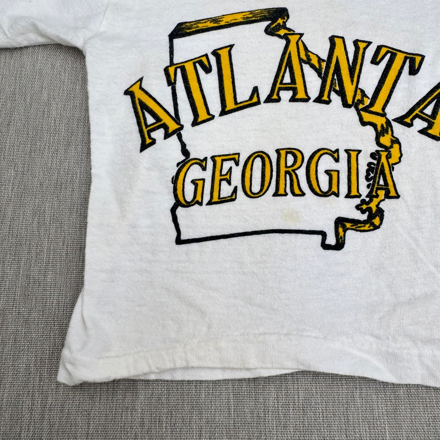 60s Kids Baby Vintage Atlanta Georgia Souvenir Single Stitch Short Sleeve T-Shirt 100% Cotton Off White  2T Made in USA