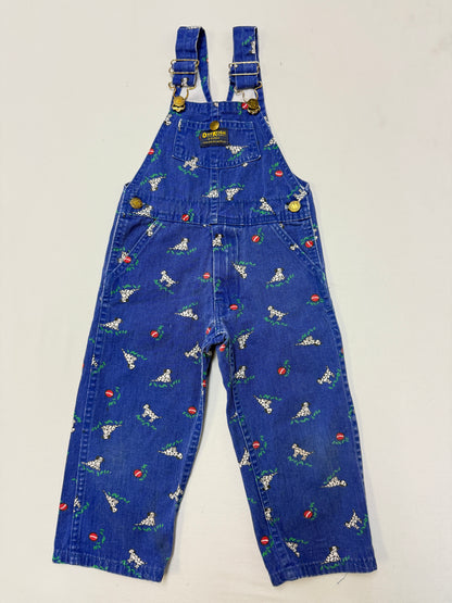 90s Kids Toddler Vintage Oshkosh Bgosh Dalmatian Dog AOP Blue Cotton Overall / 3T
