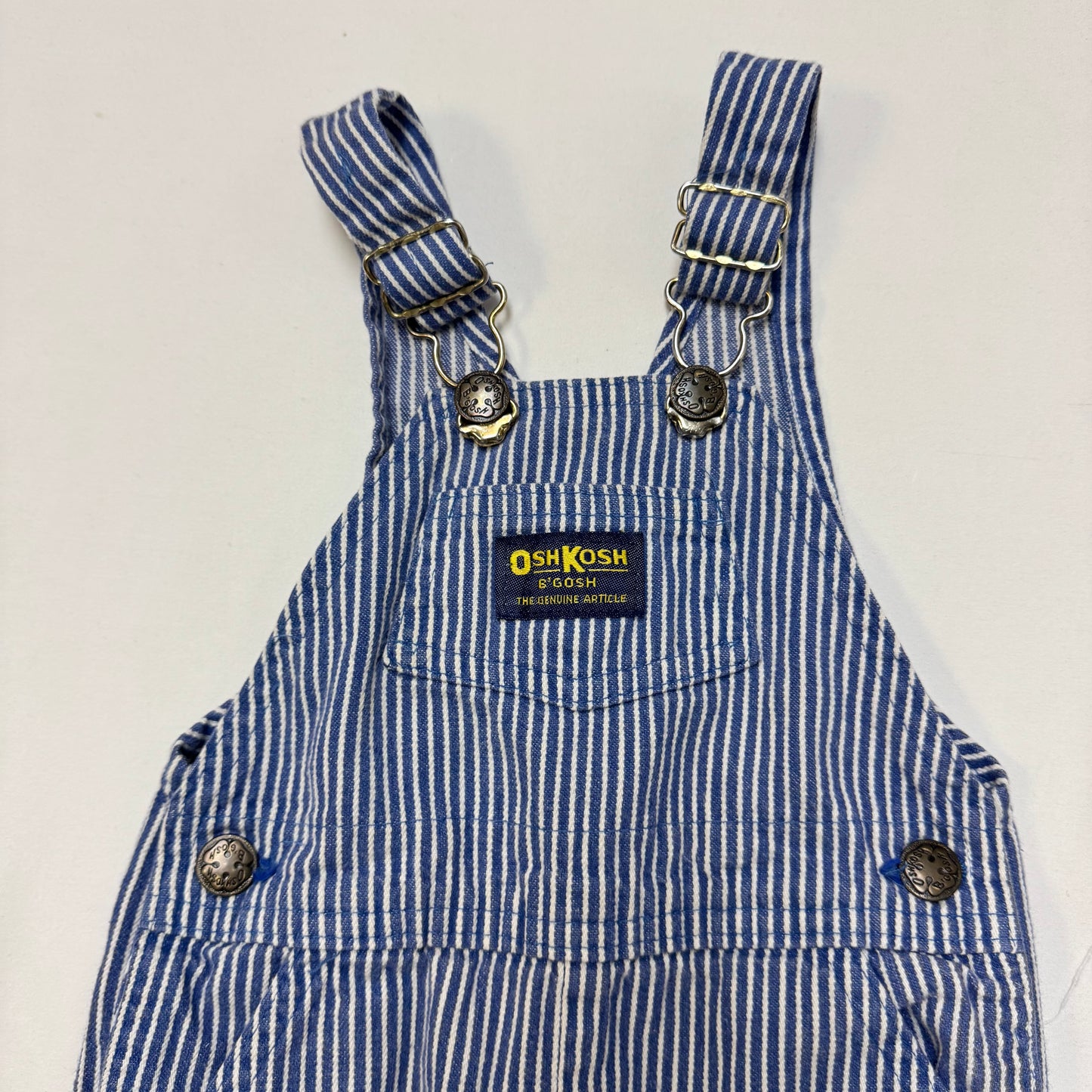 90s Kids Baby Vintage Oshkosh B’Gosh Lightweight Hickory Stripe  Denim Overall / 12m /