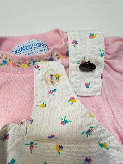 90s Kids Infant Baby Vintage Oshkosh Bgosh Floral AOP Longsleeve Shirt and Overall 2pc Set / 0m 3m / Made in USA