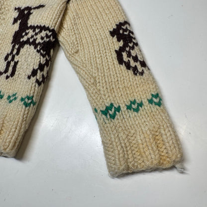 50s 60s Kids Toddler Vintage Beige Deer Lightning Zipper Cowichan Sweater / 3T 4T