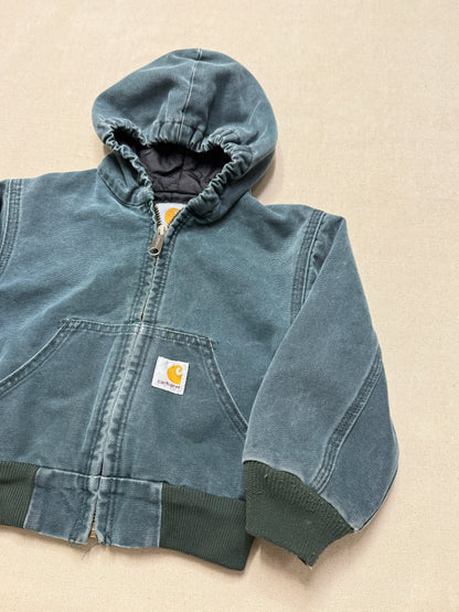 1999 90s Kids Toddler Vintage Carhartt Dark Green Quilted Lined Hooded Active Jacket / 2T 3T 4T