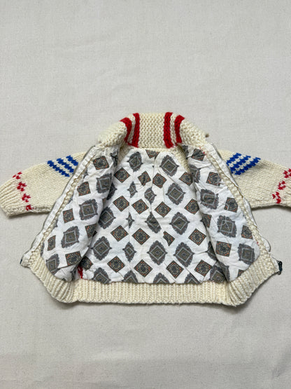 60s 70s Kids Toddler Vintage Guardsman Embroidered Shawl Collar Flash Zipper Lined Cowichan Sweater / 2T 3T