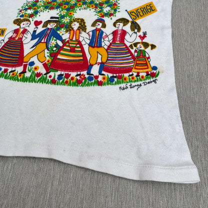 70s Kids Vintage Sweden Cute Print Design Off White Short Sleeve T-Shirt Made in Sweden 3Y 4Y 5Y