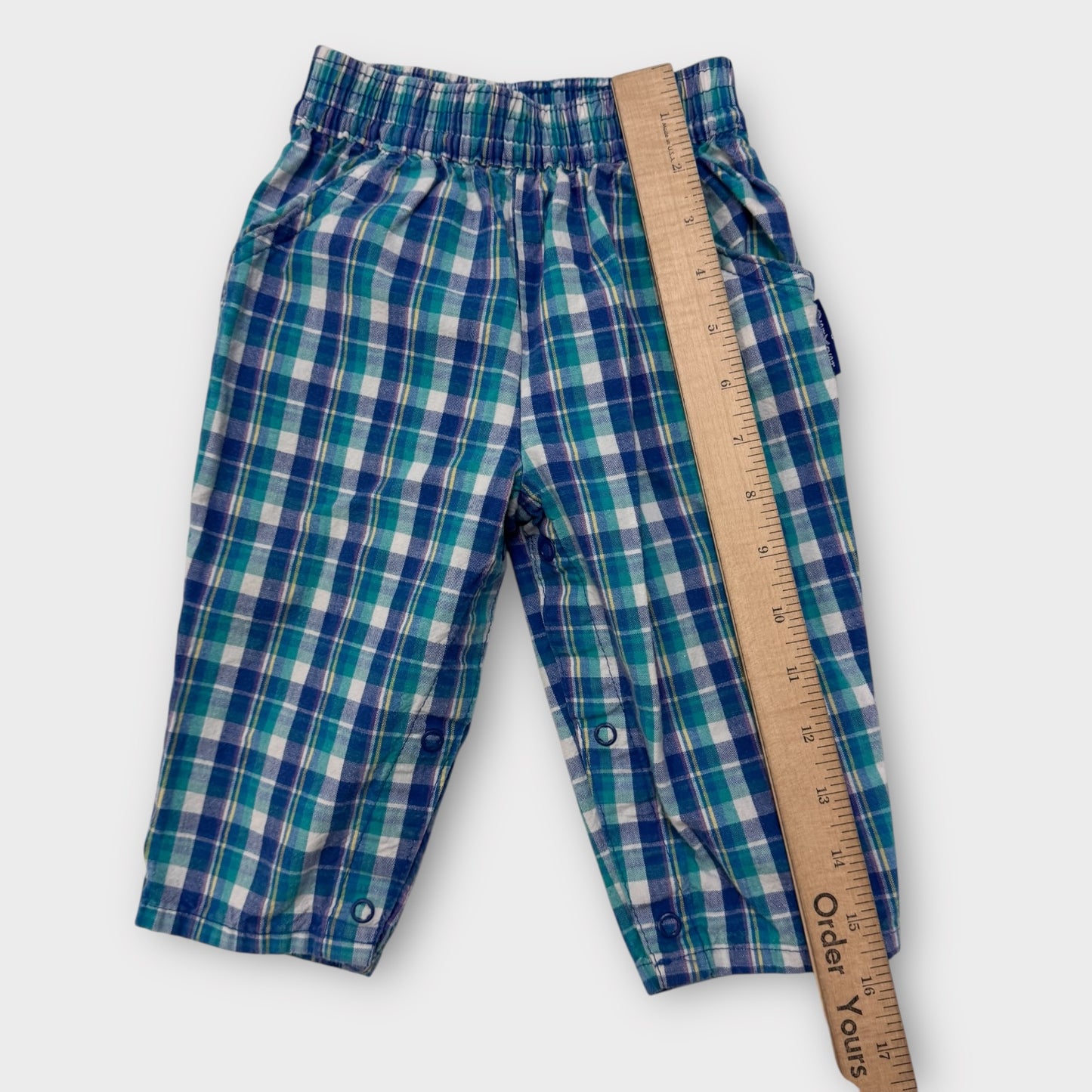 Baby Toddler Vintage Oshkosh Plaid Snap Pant With Elastic Waistband 18M Made in USA