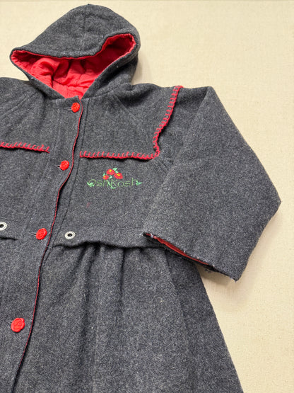 80s 90s Kids Vintage Oshkosh Bgosh Flower Rose Buttons A Line Lined Wool Jacket / 6y 7y