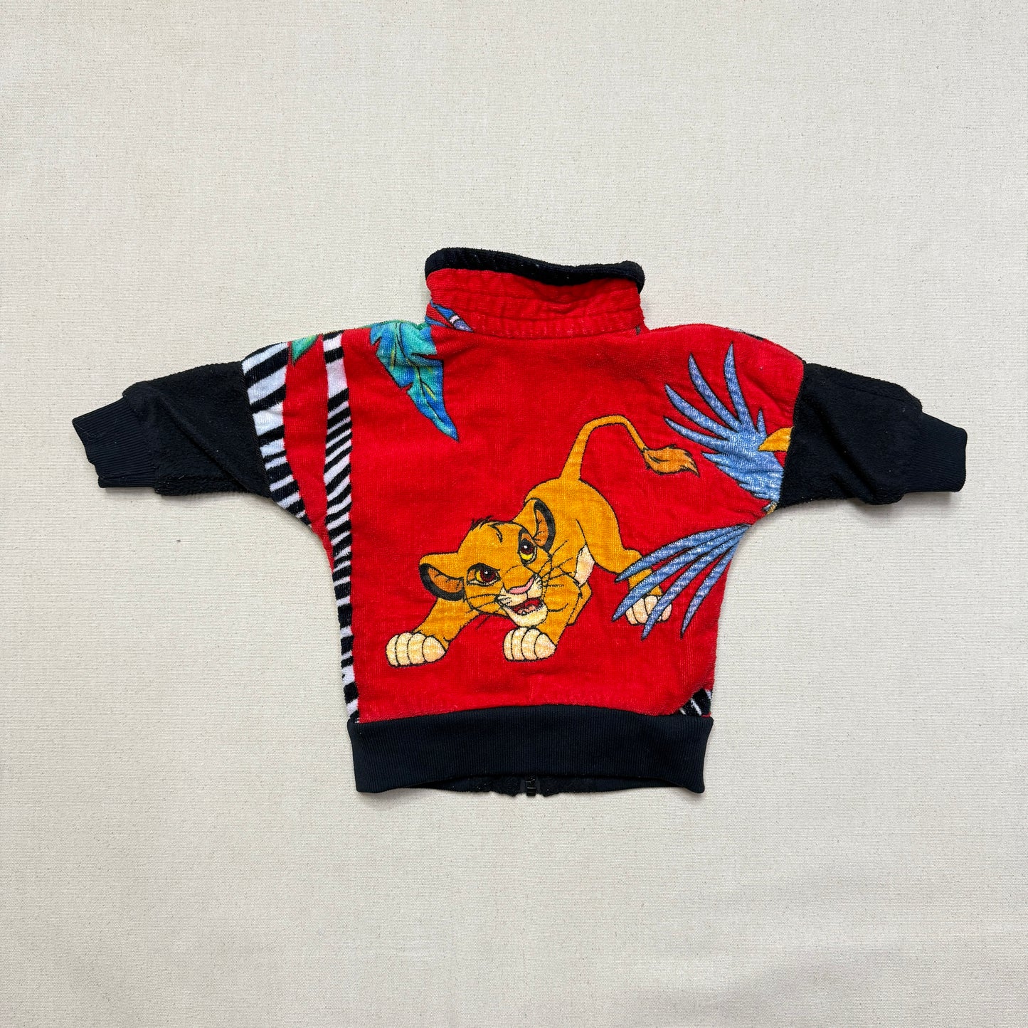 90s Kids Infant Vintage Handmade Lion King Towel Fabric Zip Up Jacket / 12m 18m 24m