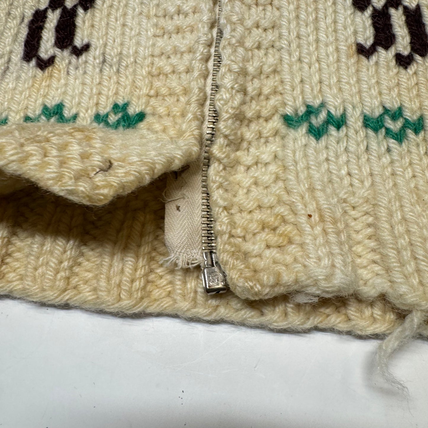 50s 60s Kids Toddler Vintage Beige Deer Lightning Zipper Cowichan Sweater / 3T 4T