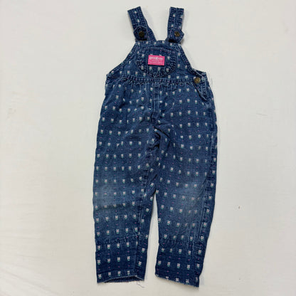 90s Kids Toddler Infant Vintage Baby B’Gosh Oshkosh Denim White Flower Embroidered Print Overall /2T / Made in USA