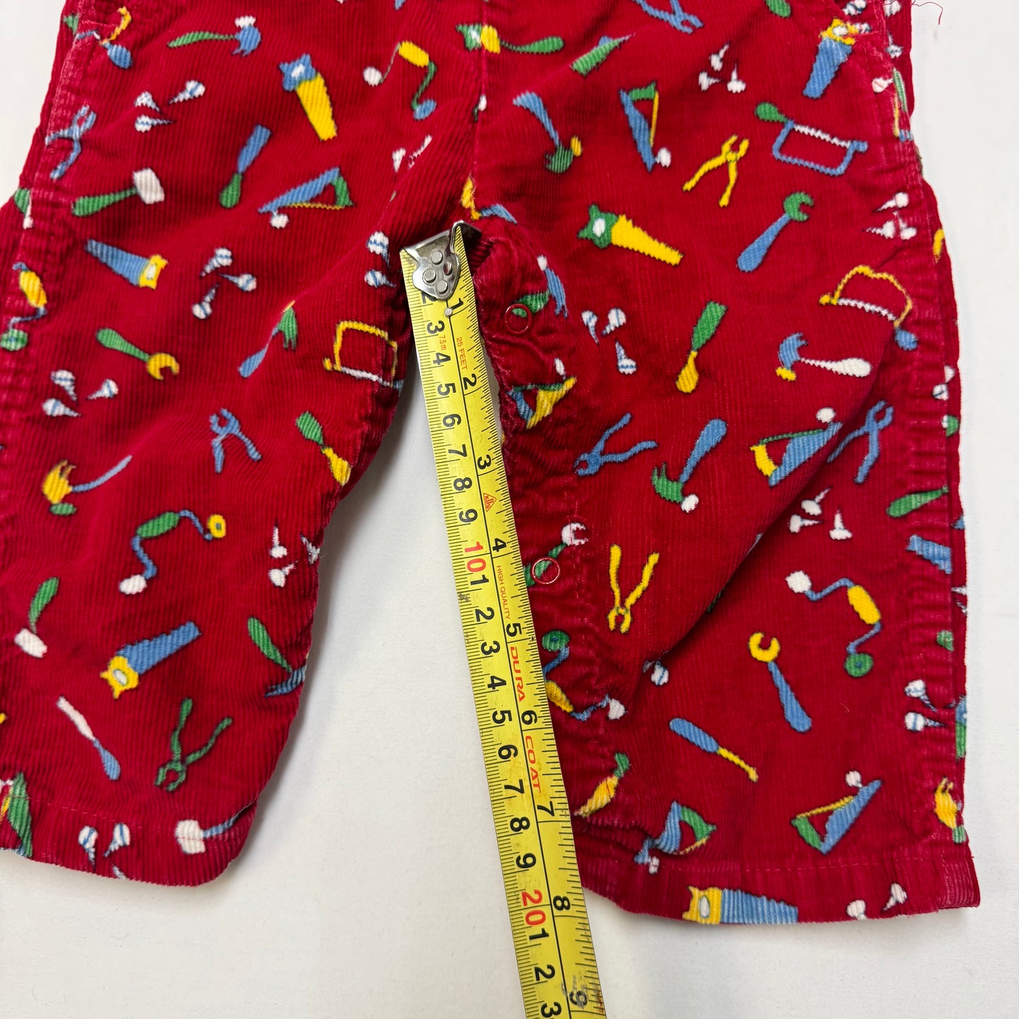 90s Kids Toddler Infant Vintage Baby B’Gosh Oshkosh Red Corduroy Tools Prints AOP //24m / Made in USA