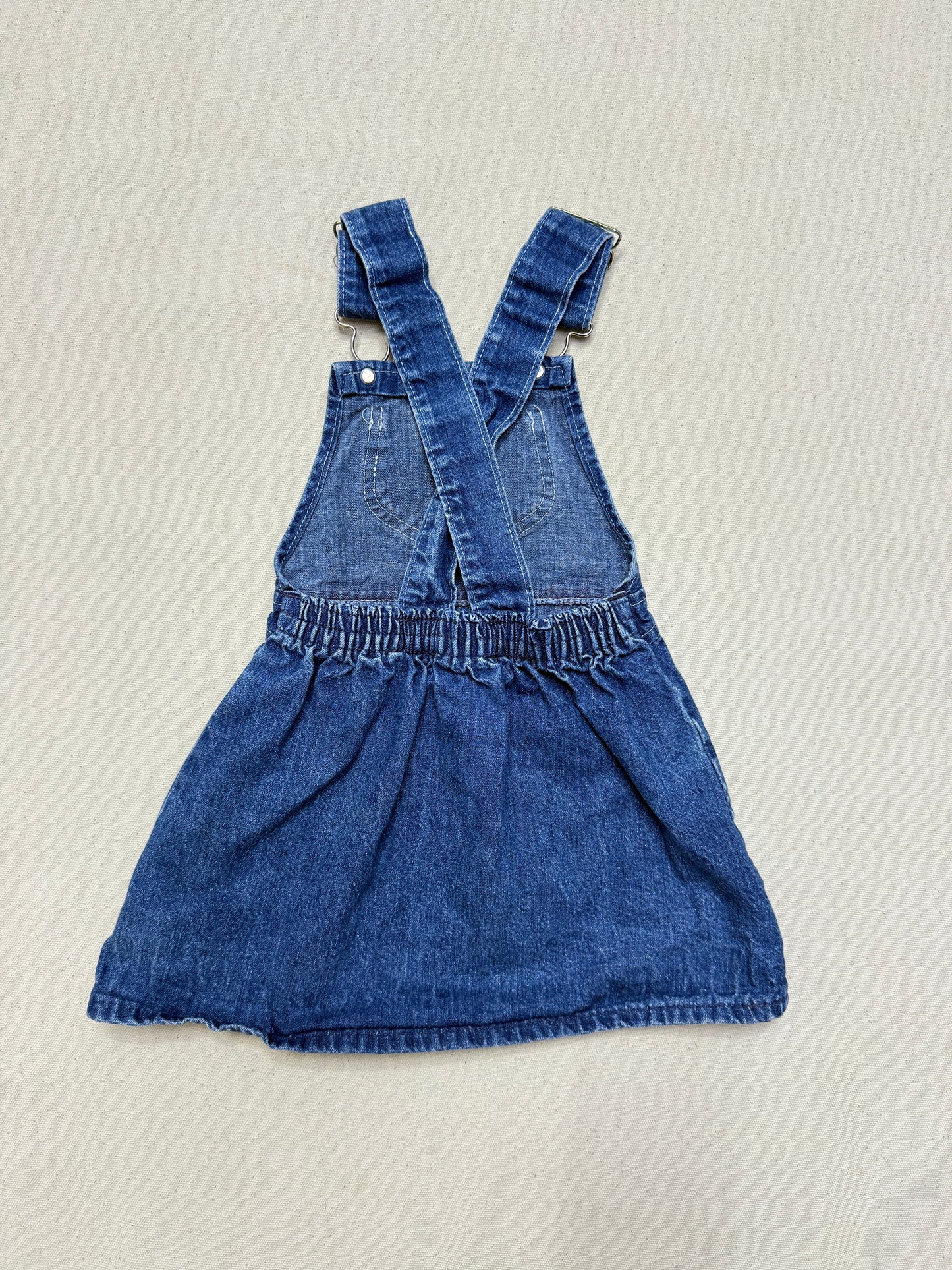 90s Kids Toddler Vintage Oshkosh Bgosh Cross Back Simple Casual Denim Dress / 18m 24m 2T / Made in USA
