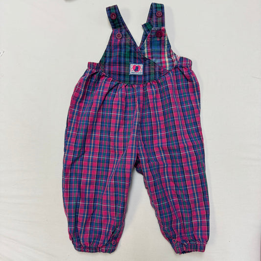 90s Kids Toddler Infant Vintage Baby B’Gosh Oshkosh Pink PurplePlaid Criss Cross Overall /18m / Made in USA