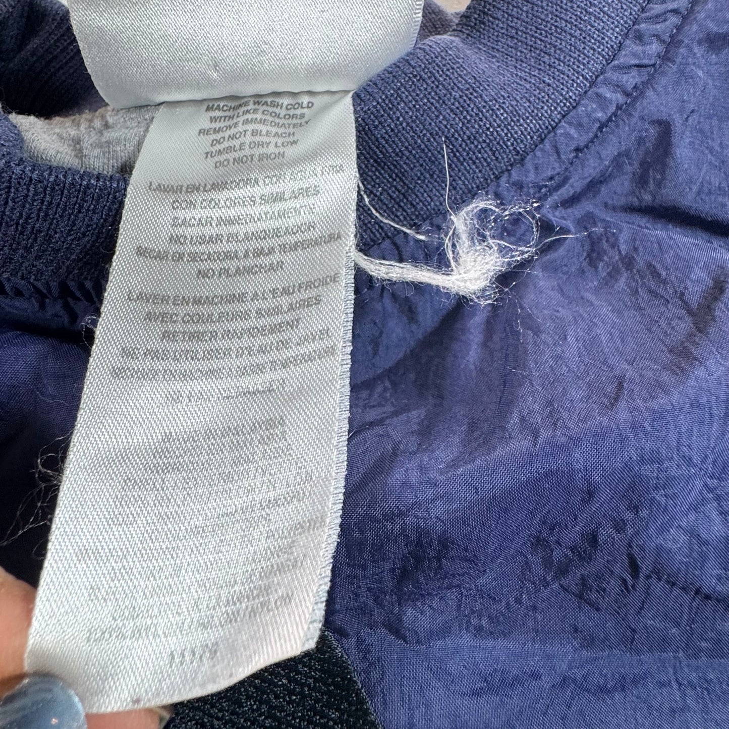 90s Vintage Adidas Kids Toddler Blue/Navy Lined Pullover Sleeves Striped Windbreaker Sweatshirt Jacket Big Logo L 6Y