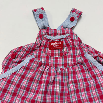 90s Kids Toddler Infant Vintage Baby B’Gosh Oshkosh 2 Piece Set Plaid Overall With Matching White Ruffle Long Sleeve /2T / Made in USA