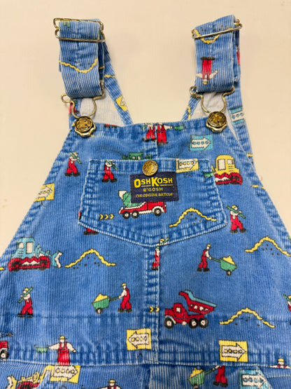 90s Kids Toddler Vintage Oshkosh Bgosh Construction Trucks AOP Blue Corduroy Overall / 5T 6y