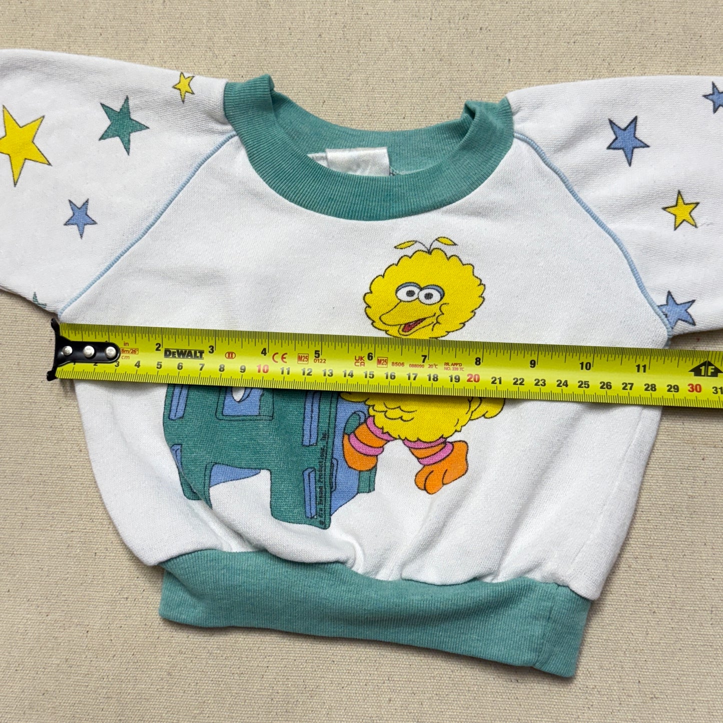 80s Kids Infant Vintage Sesame Street Big Bird Star Pattern Raglan Sleeve Sweatshirt / 6m 9m 12m