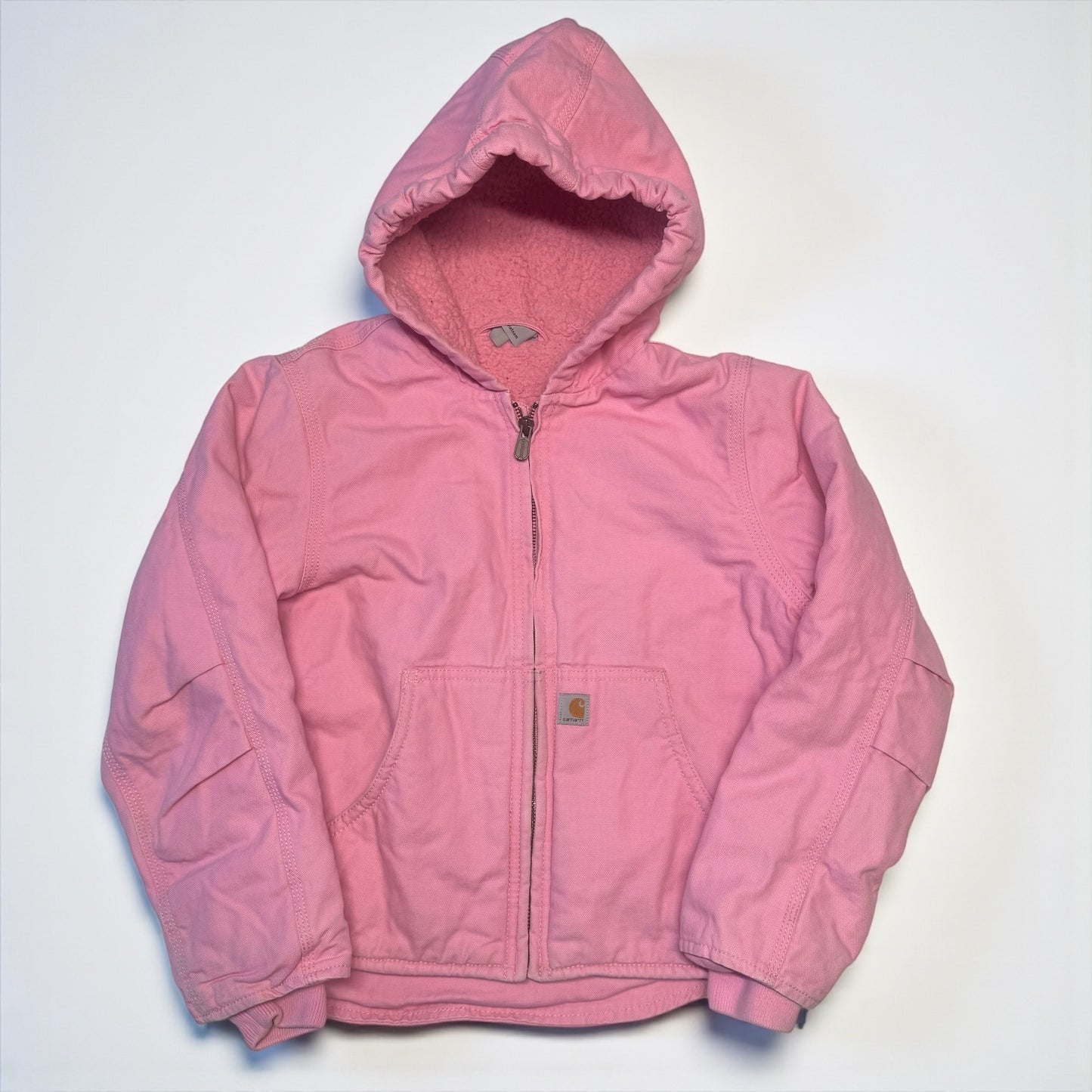 2000s Kids Vintage Pink Carhartt Zip Hooded Fleece Lined Jacket S 7Y 8Y
