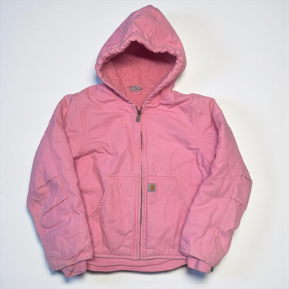 2000s Kids Vintage Pink Carhartt Zip Hooded Fleece Lined Jacket S 7Y 8Y