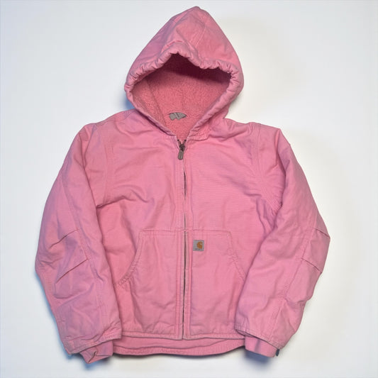 2000s Kids Vintage Pink Carhartt Zip Hooded Fleece Lined Jacket S 7Y 8Y