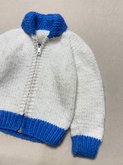 80s Kids Toddler Vintage Locomotive Engine Train Embroidered YKK Zipper Shawl Collar Cowichan Sweater / 2T 3T 4T