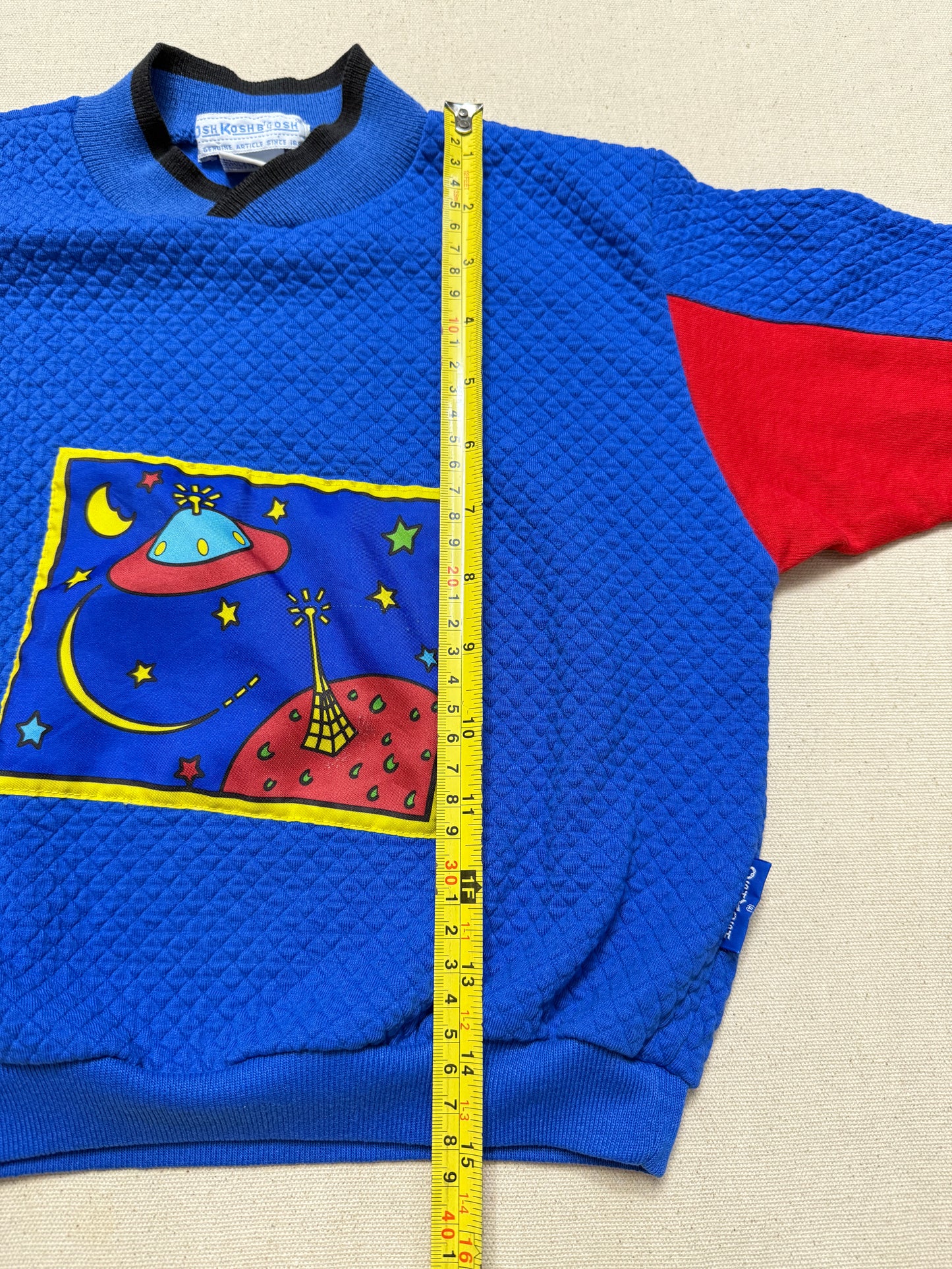 80s 90s Vintage Oshkosh Bgosh Galaxy UFO Multicolour Waffle Longsleeve Top / 3T 4T / Made in USA