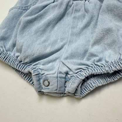 90s Kids Baby Vintage Oshkosh Bgosh Light Denim Shortall Romper Pink Label /6m/9m/12m