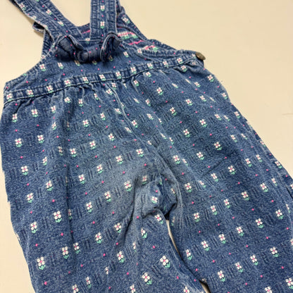 90s Kids Toddler Infant Vintage Baby B’Gosh Oshkosh Denim White Flower Embroidered Print Overall /2T / Made in USA