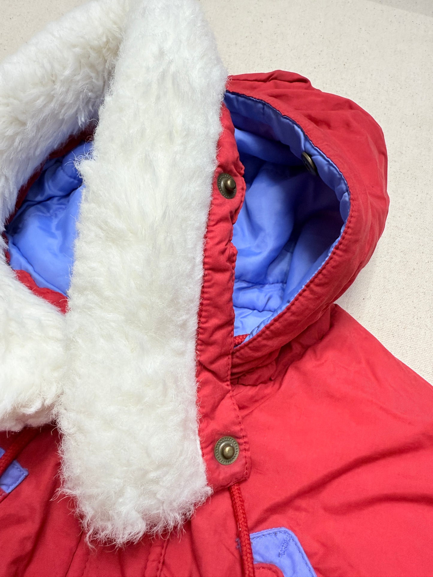 90s 2000' Kids Toddler Vintage Oshkosh Bgosh Heart Buttons Removable Hood Boa Down Jacket / 4T 5T 6y