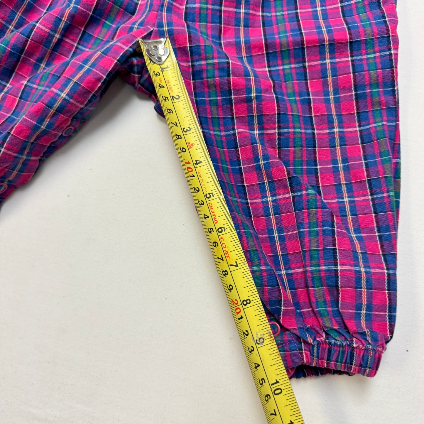 90s Kids Toddler Infant Vintage Baby B’Gosh Oshkosh Pink PurplePlaid Criss Cross Overall /18m / Made in USA