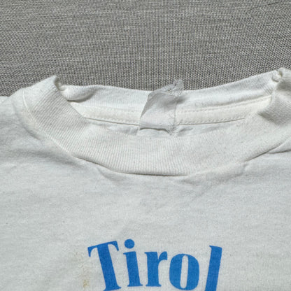 70s Kids Vintage Tirol Hallo Austria Kid Yodeller Print White Single Stitch Short Sleeve T-Shirt 7Y 8Y 9Y Baby Tee XS Adult