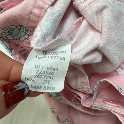 90s Kids Vintage Oshkosh B’Gosh Pink Bunny AOP Front Bow 100% Cotton Overall / 2T / Made in USA