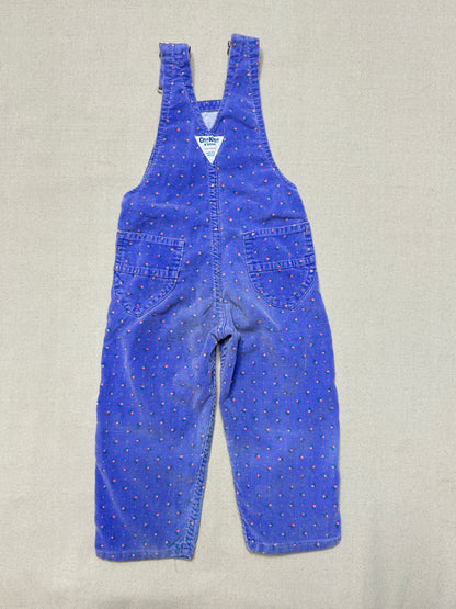 90s Kids Toddler Vintage Oshkosh Bgosh Flower AOP Light Purple Corduroy Overall / 2T 3T / Made in USA