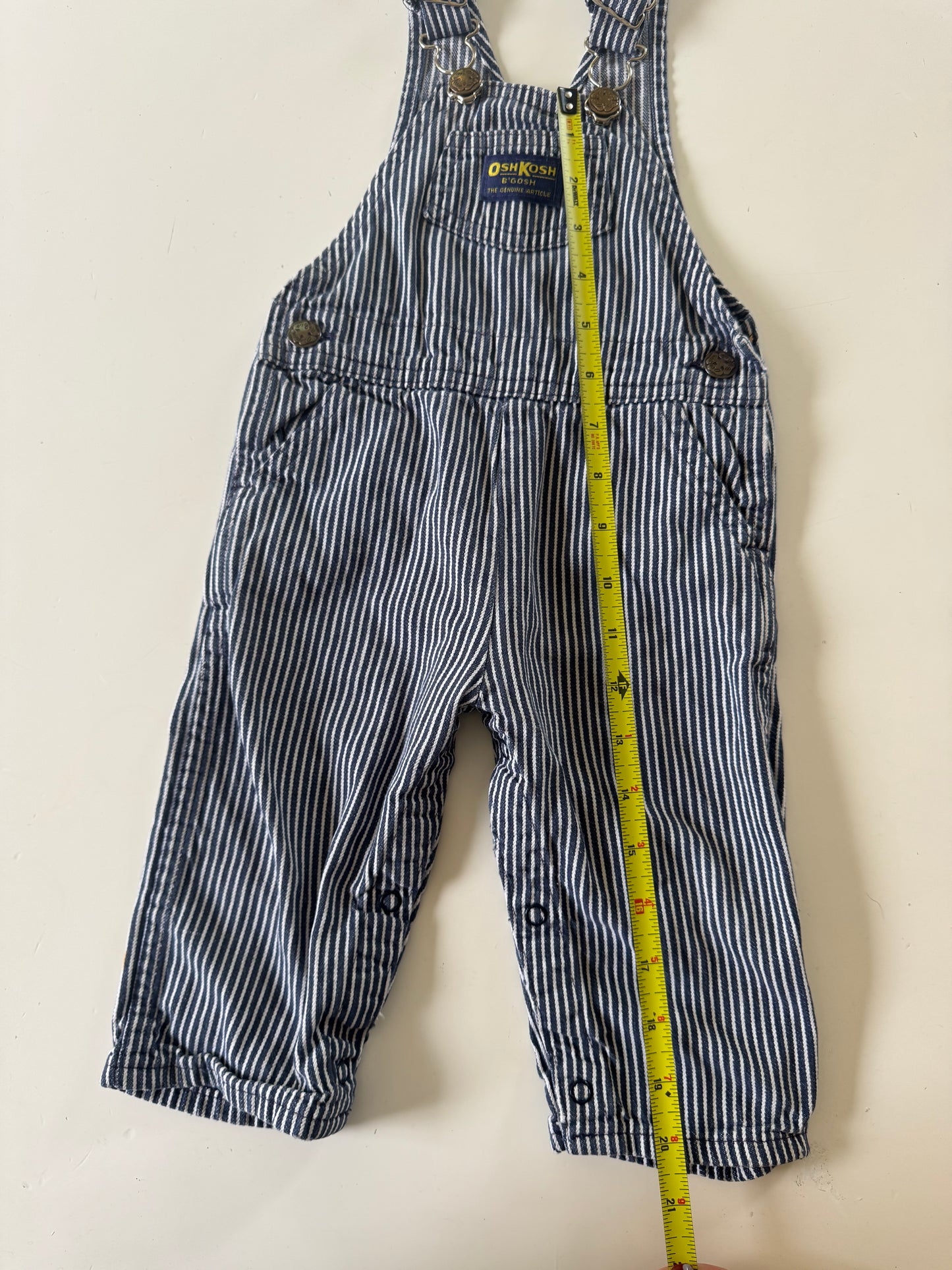 90s Kids Toddler Infant Vintage Baby B’Gosh Oshkosh Navy White  Hickory Overalls //24m / Made in USA