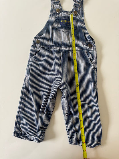 90s Kids Toddler Infant Vintage Baby B’Gosh Oshkosh Navy White  Hickory Overalls //24m / Made in USA
