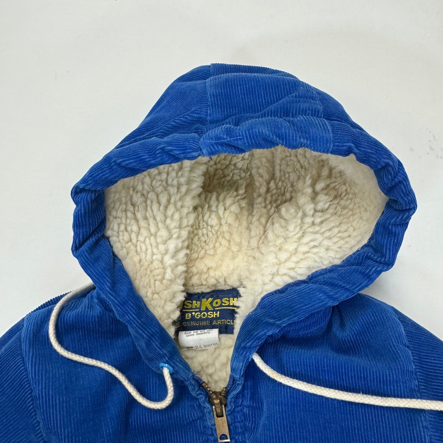 90s Kids Toddler Oshkosh B’Gosh Royal Blue Corduroy Zip Lined Jacket With Hood 24m/ Made in USA