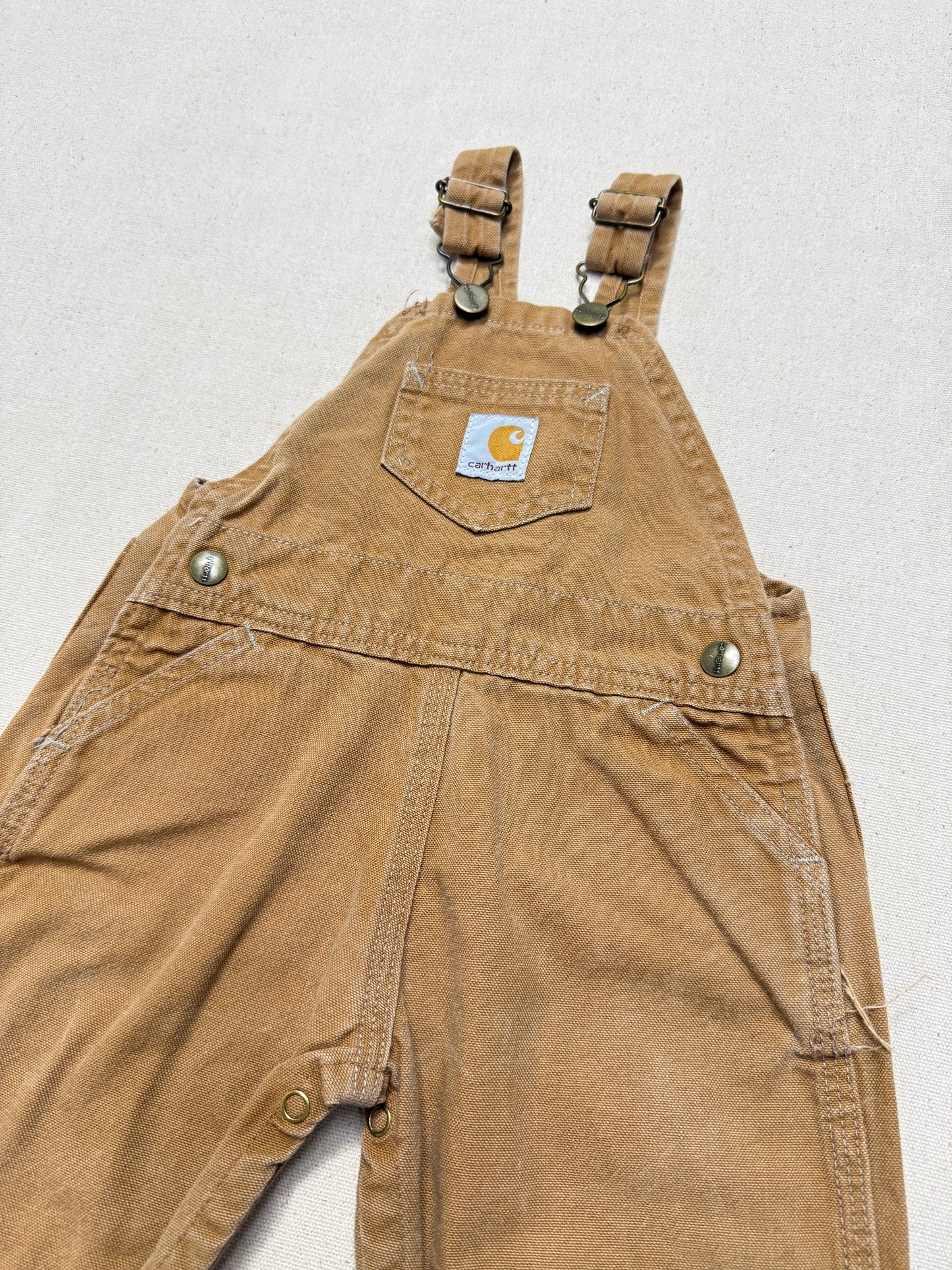 90s  Kids Infant Vintage Carhartt Canvas Bib Light Brown Overall / 9m 12m 18m