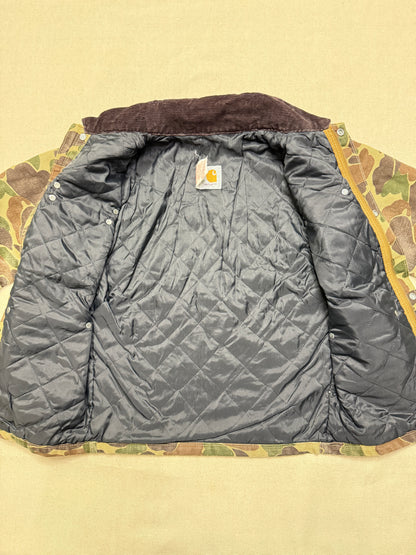 80s Kids Youth Vintage Carhartt Rare Duck Hunting Camo Corduroy Collar Quilt Lined Jacket / 7y 8y 9y